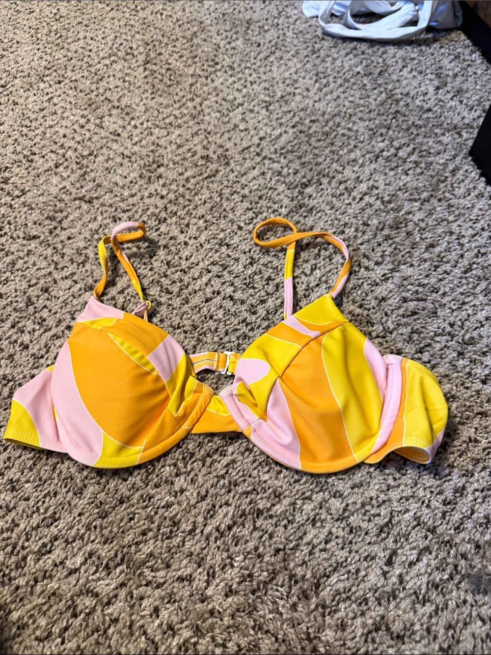 Aurielle Yellow and Pink Ruffle Bikini Top
